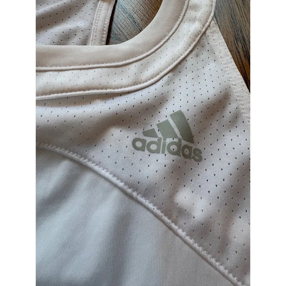 Adidas Girls AEROREADY‎ Primegreen Athletic Tank Top White Mesh Racerback Size S